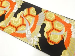 アンティーク　鶴に雲取り・亀甲模様織り出し袋帯（着用可）